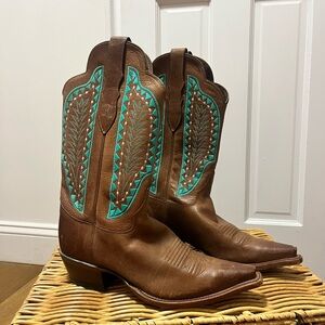 Reba Brown and Teal Heeled Western Boots